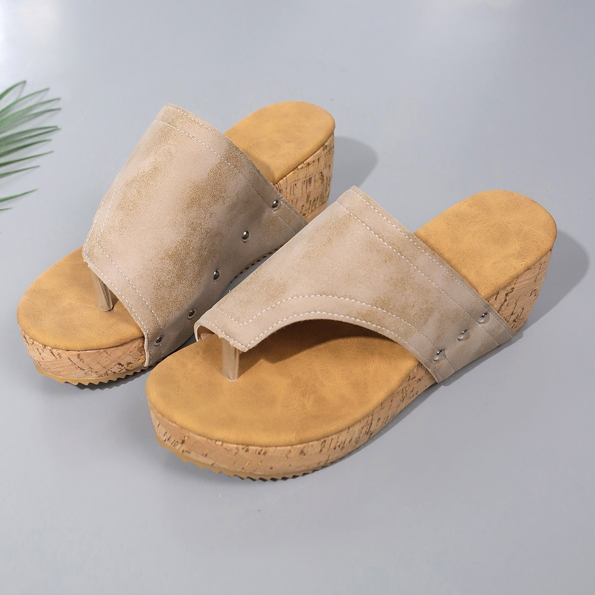 Slip-on Leather Wedge Sandals