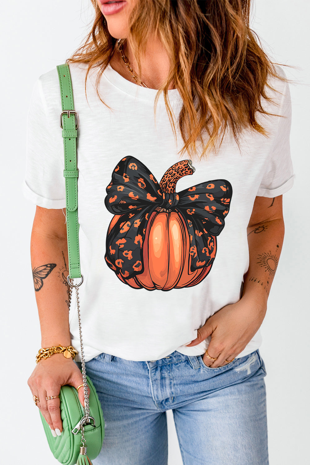 Pumpkin Round Neck Short Sleeve T-Shirt