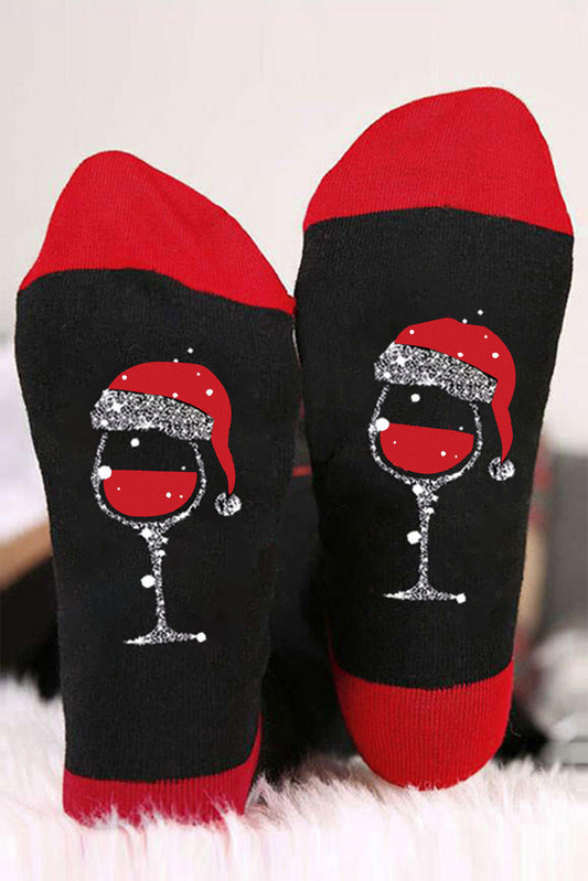 Black Christmas Champagne Santa Hat Socks