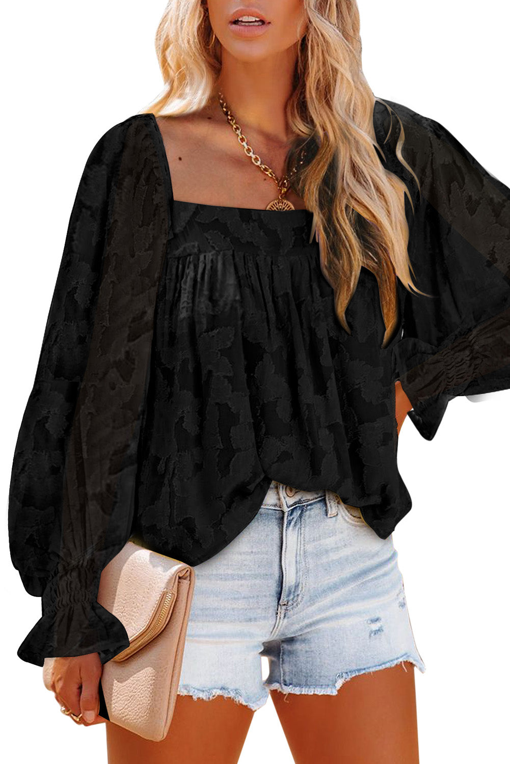 Square Neck Floral Textured Blouse