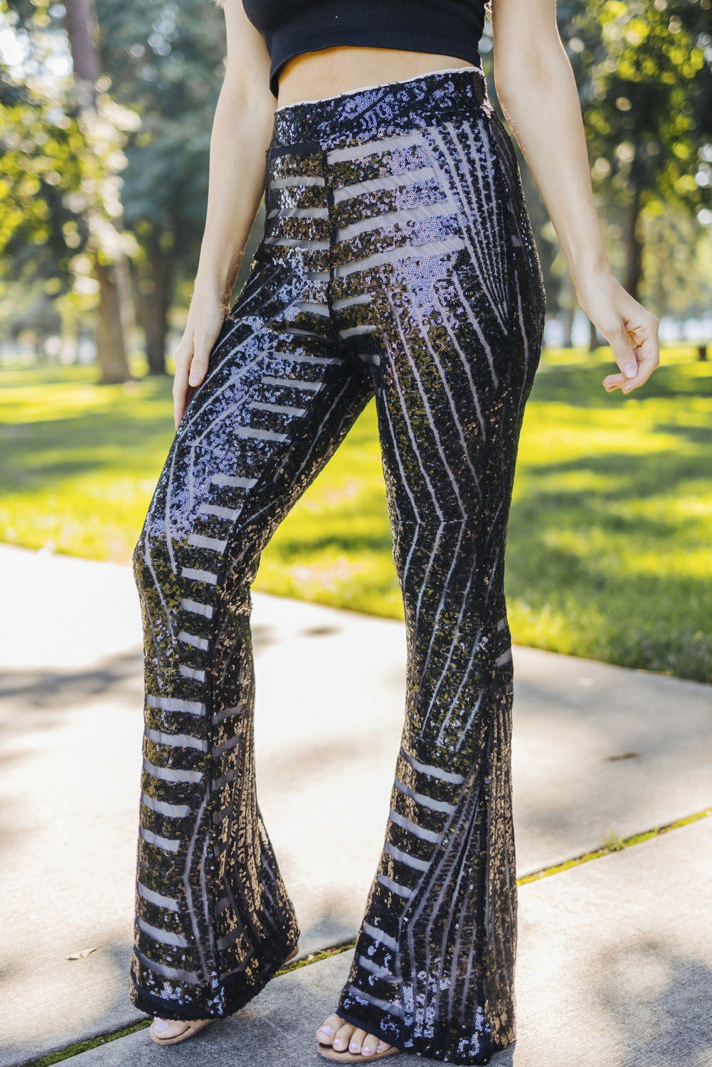 Black Sequin Wide Leg Pants