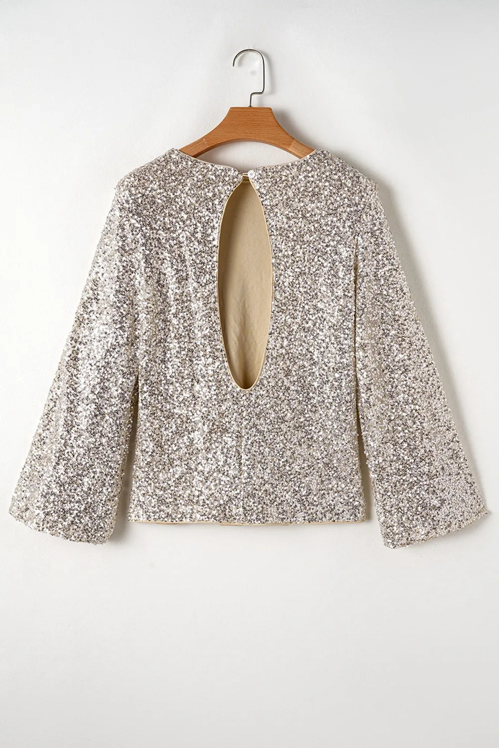 Sequin Round Neck Long Sleeve Blouse