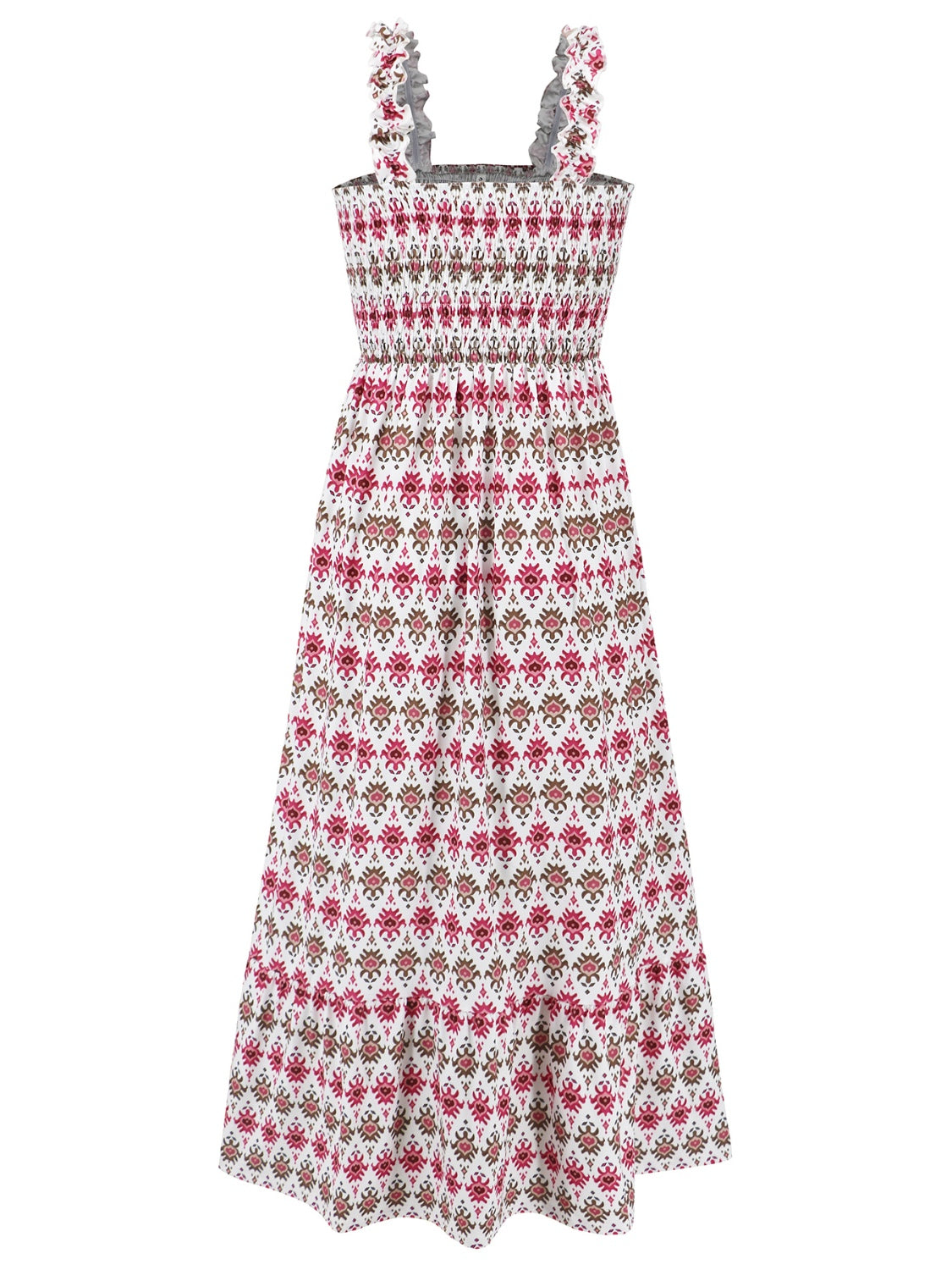 Smocked Printed Square Neck SummerDress