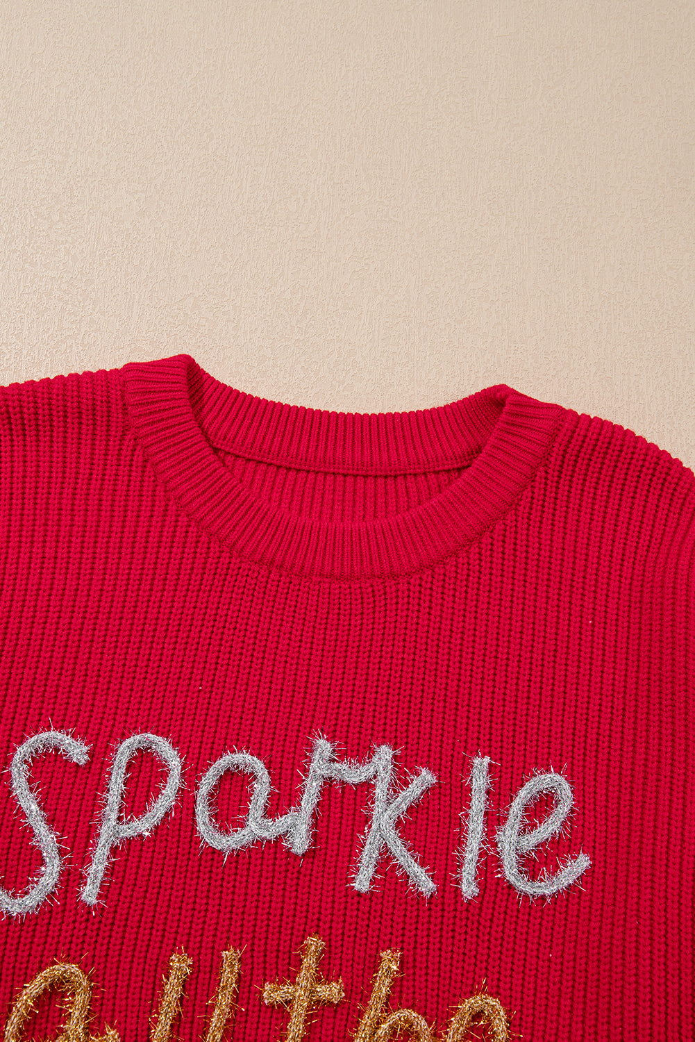 Racing Red Sparkle All The Way Tinsel Crew Neck Sweater