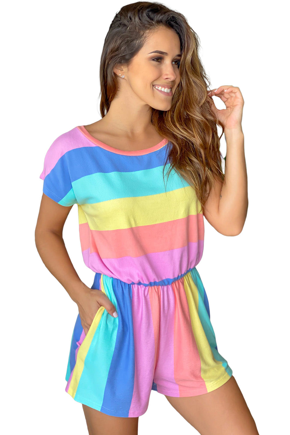 Multicolor Colorblock Pocketed V Neck T-shirt Dress