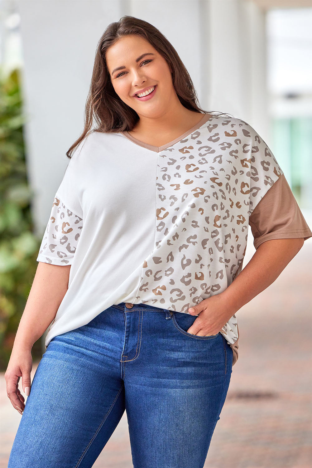 Leopard Patchwork Short Sleeve Top