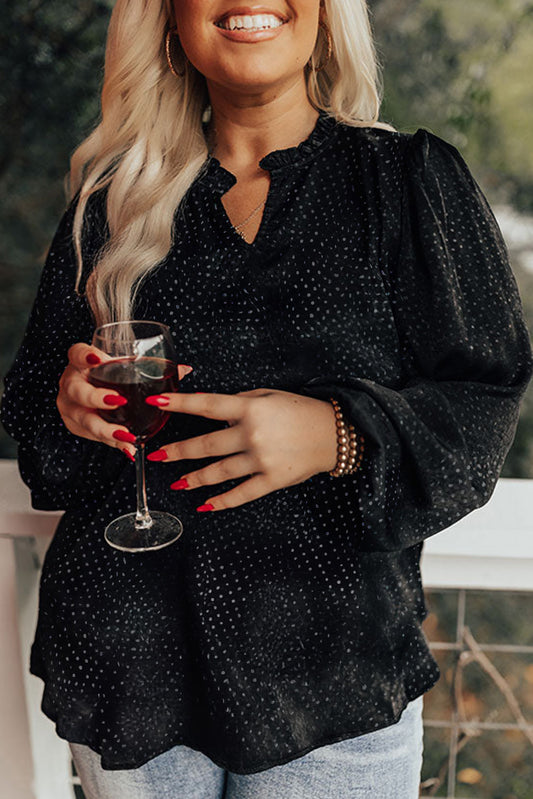 Black Leopard Print Notch V Neck Blouse