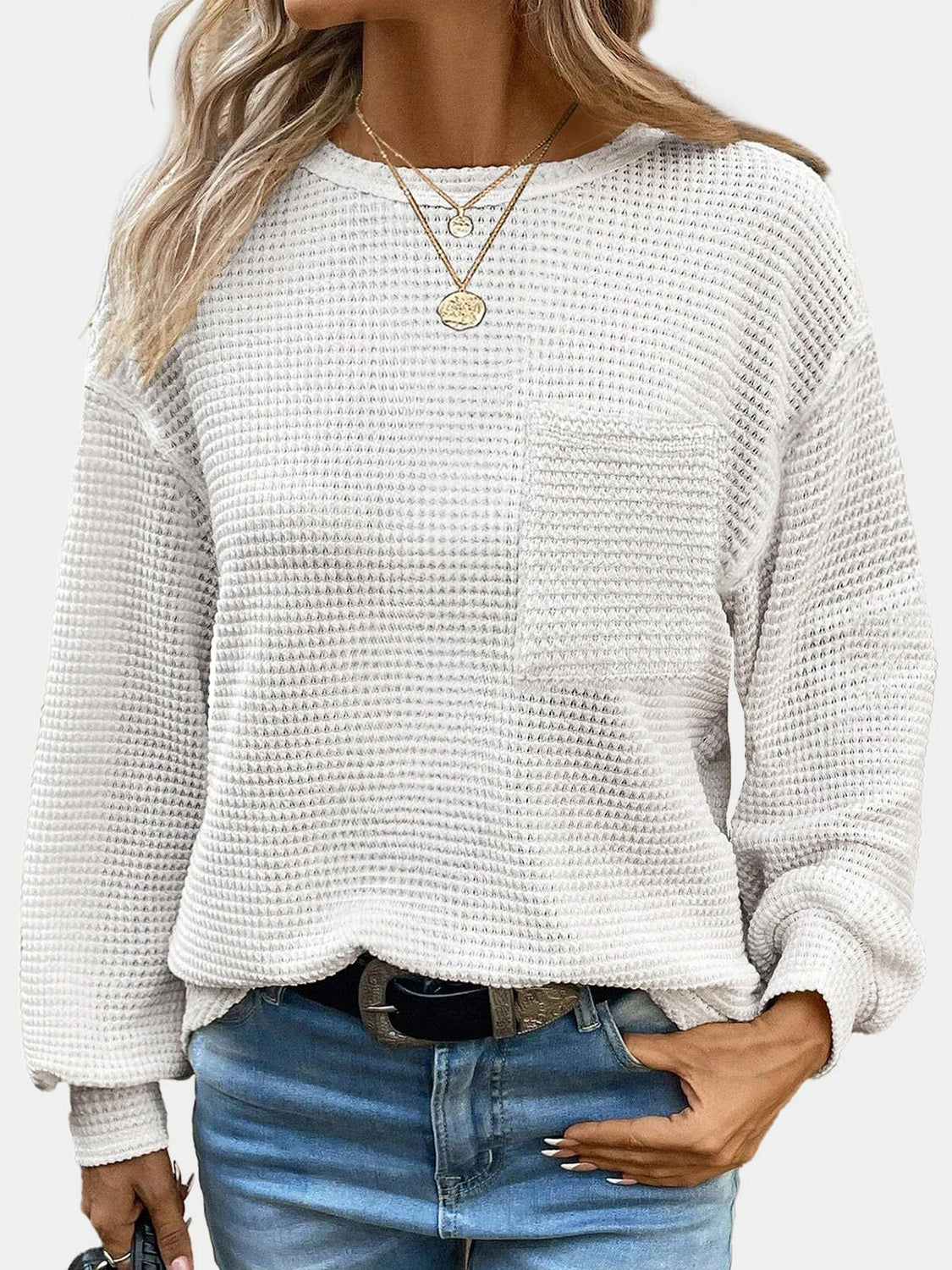 Waffle Knit Long Sleeve T-Shirt