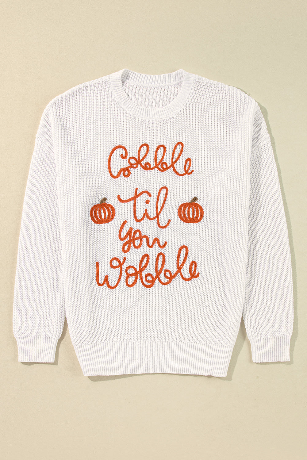 White Gobble Til You Wobble Pop Up Crochet Sweater