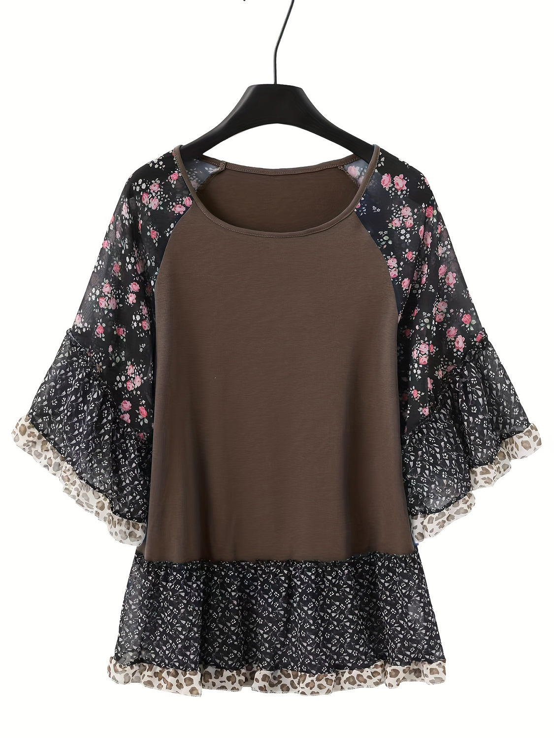 Frill Printed Round Neck Half Sleeve Blouse