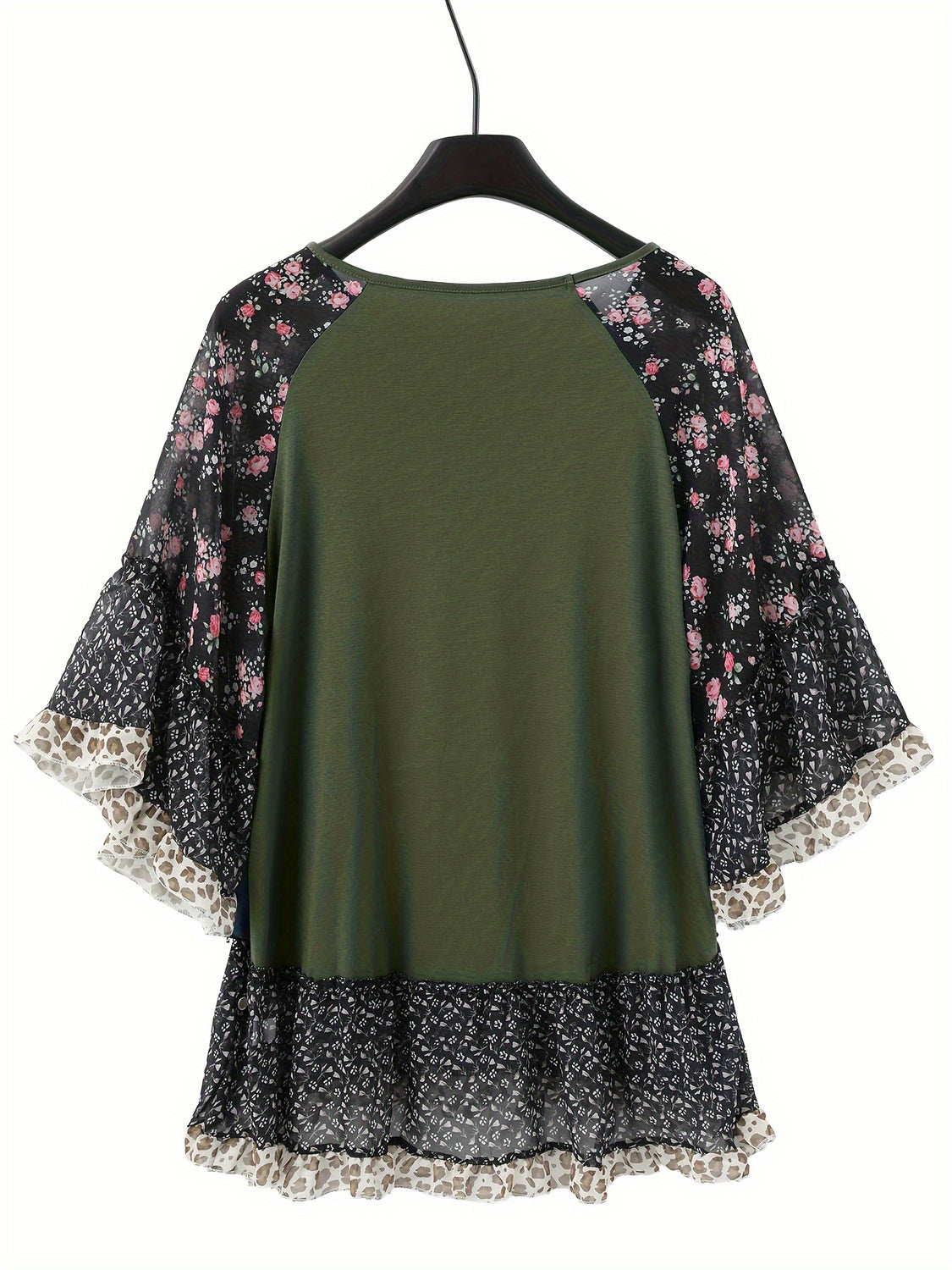 Frill Printed Round Neck Half Sleeve Blouse