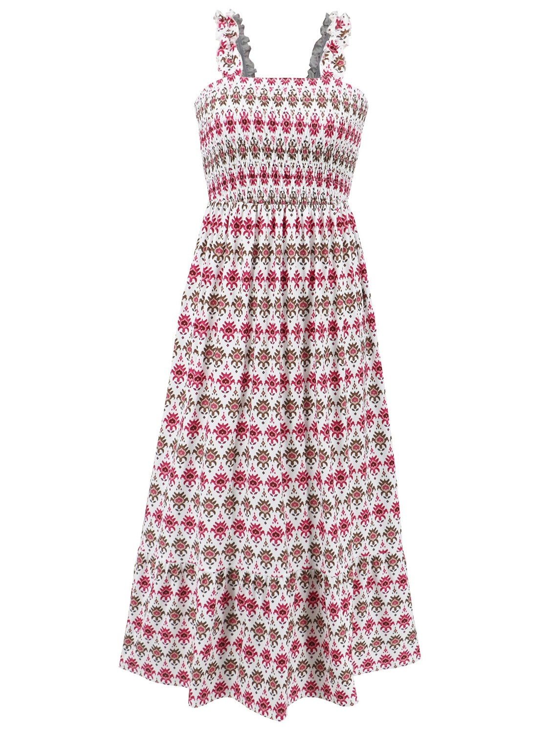 Smocked Printed Square Neck SummerDress