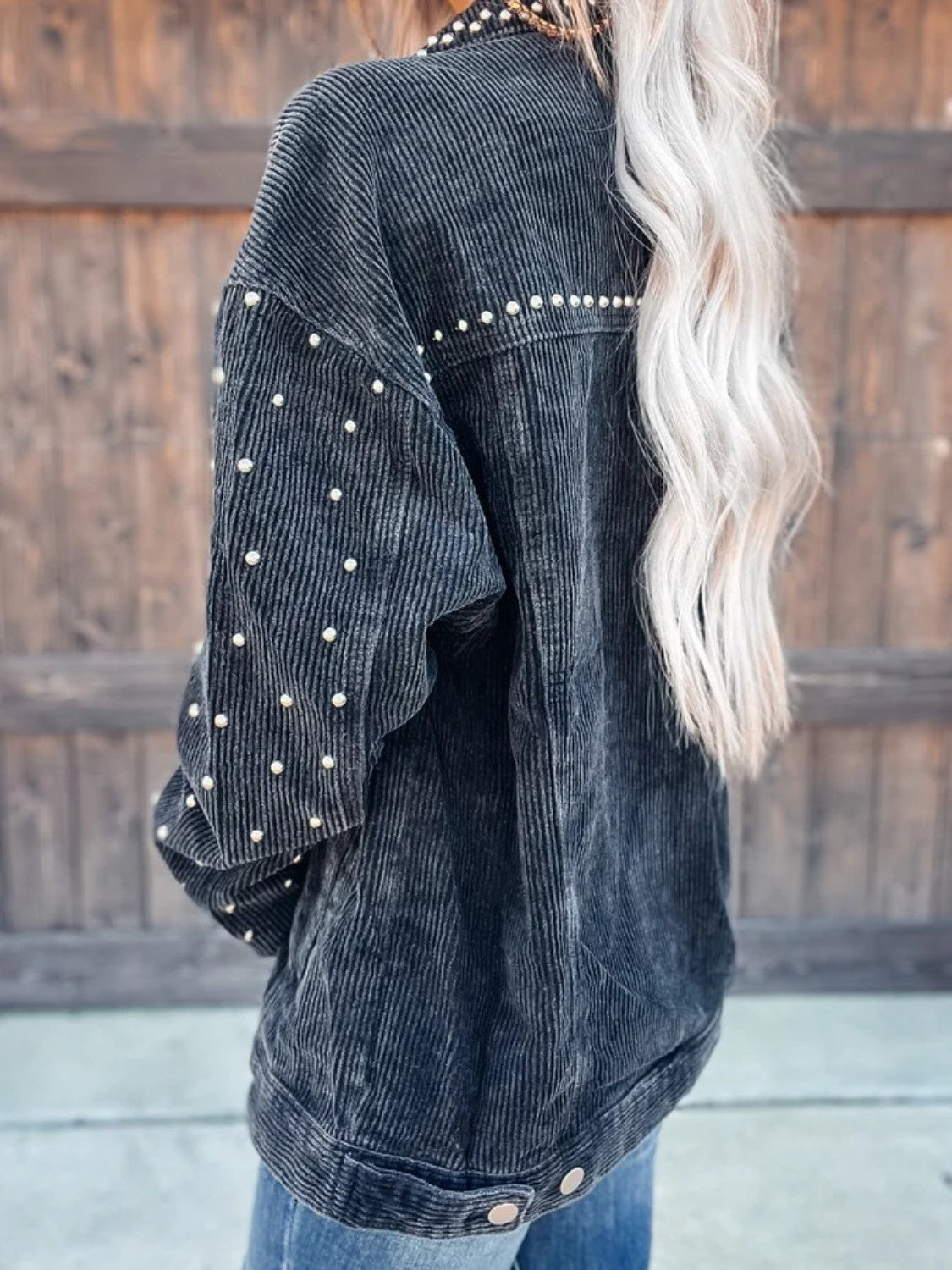 Studded Collared Neck Button Down Jacket