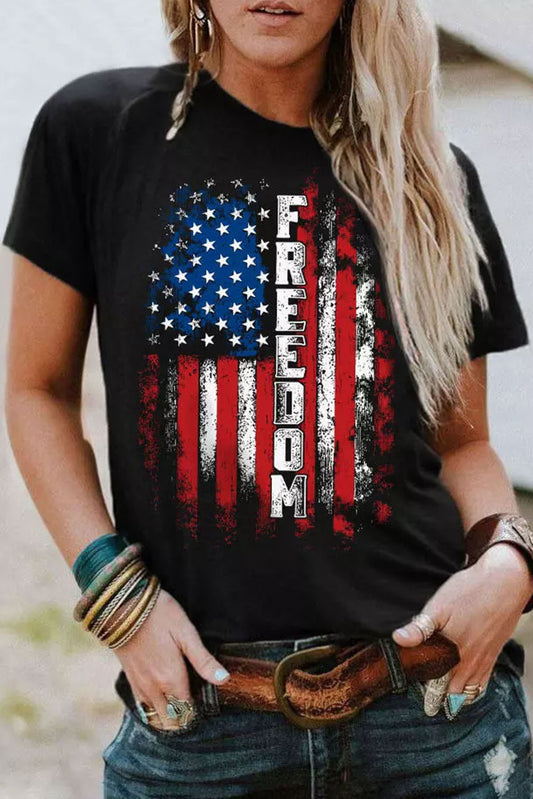 FREEDOM American Flag Print Graphic T Shirt