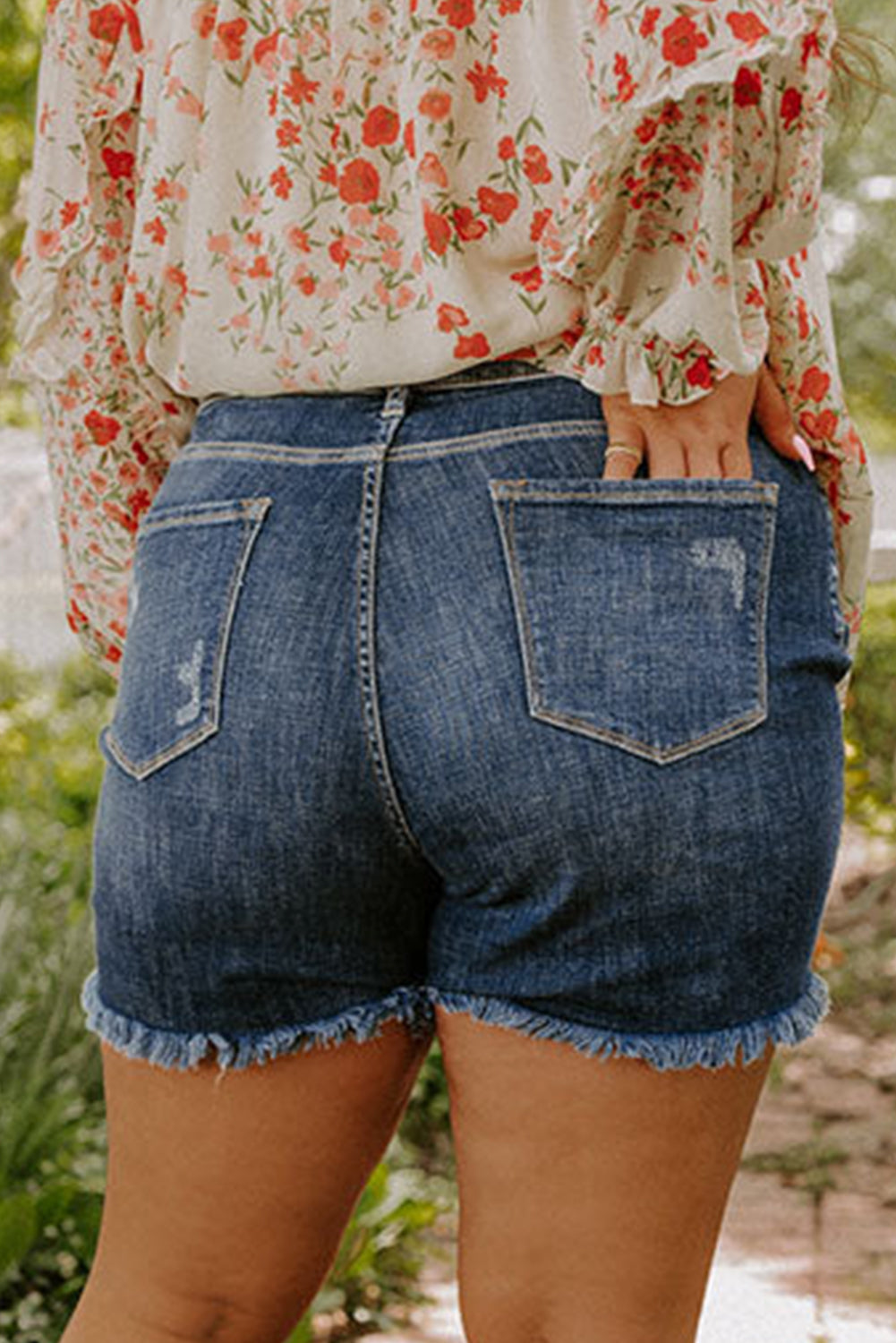 Vintage Wash Frayed Denim Shorts