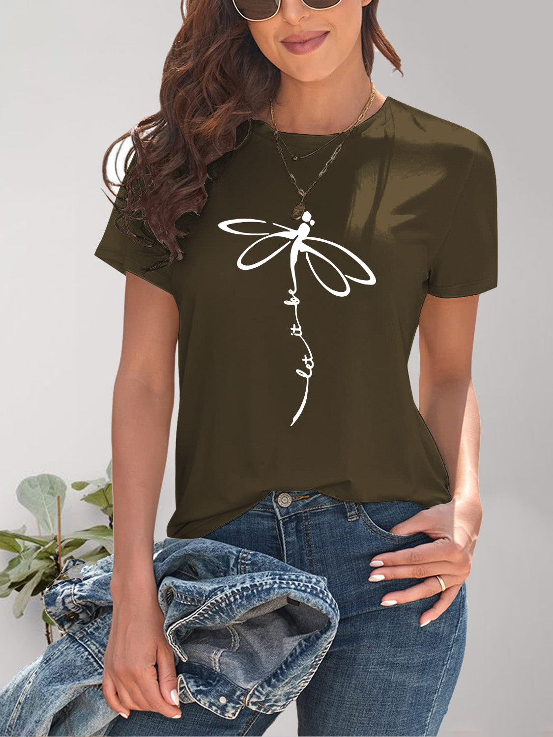 Dragonfly Graphic Round Neck Short Sleeve T-Shirt