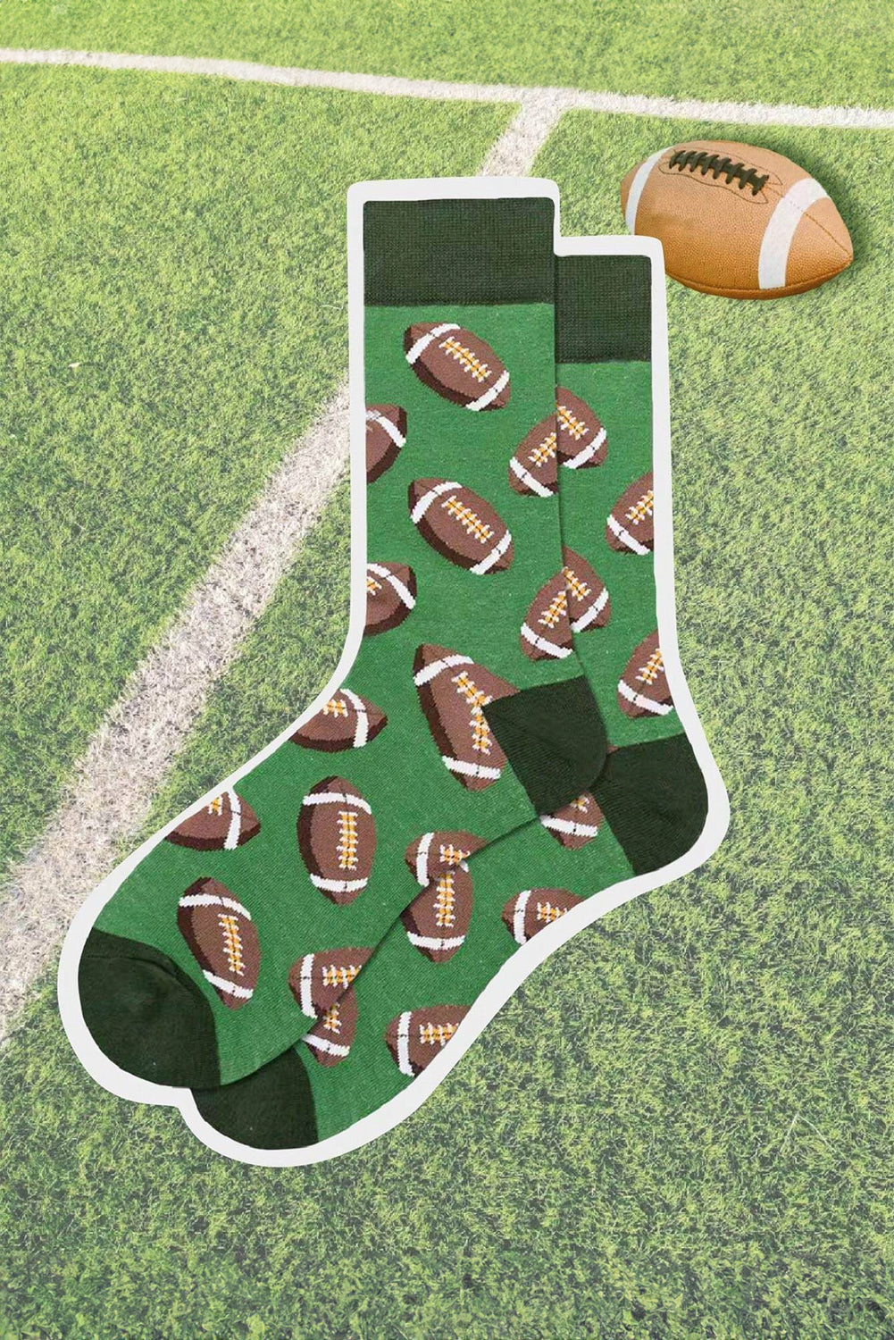 Green Rugby Football Print Mid-length Socks