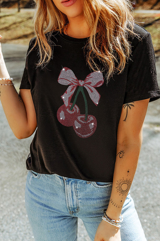 Cherry Graphic Rhinestone T-Shirt