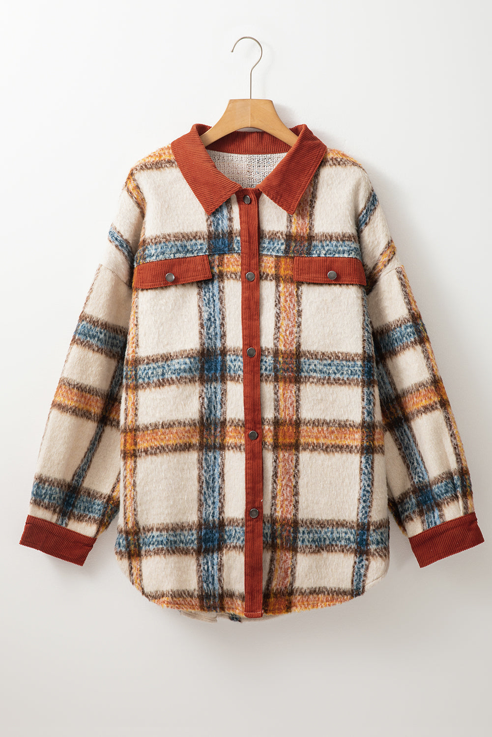 Brown Plaid Print Collared Buttoned Jacket