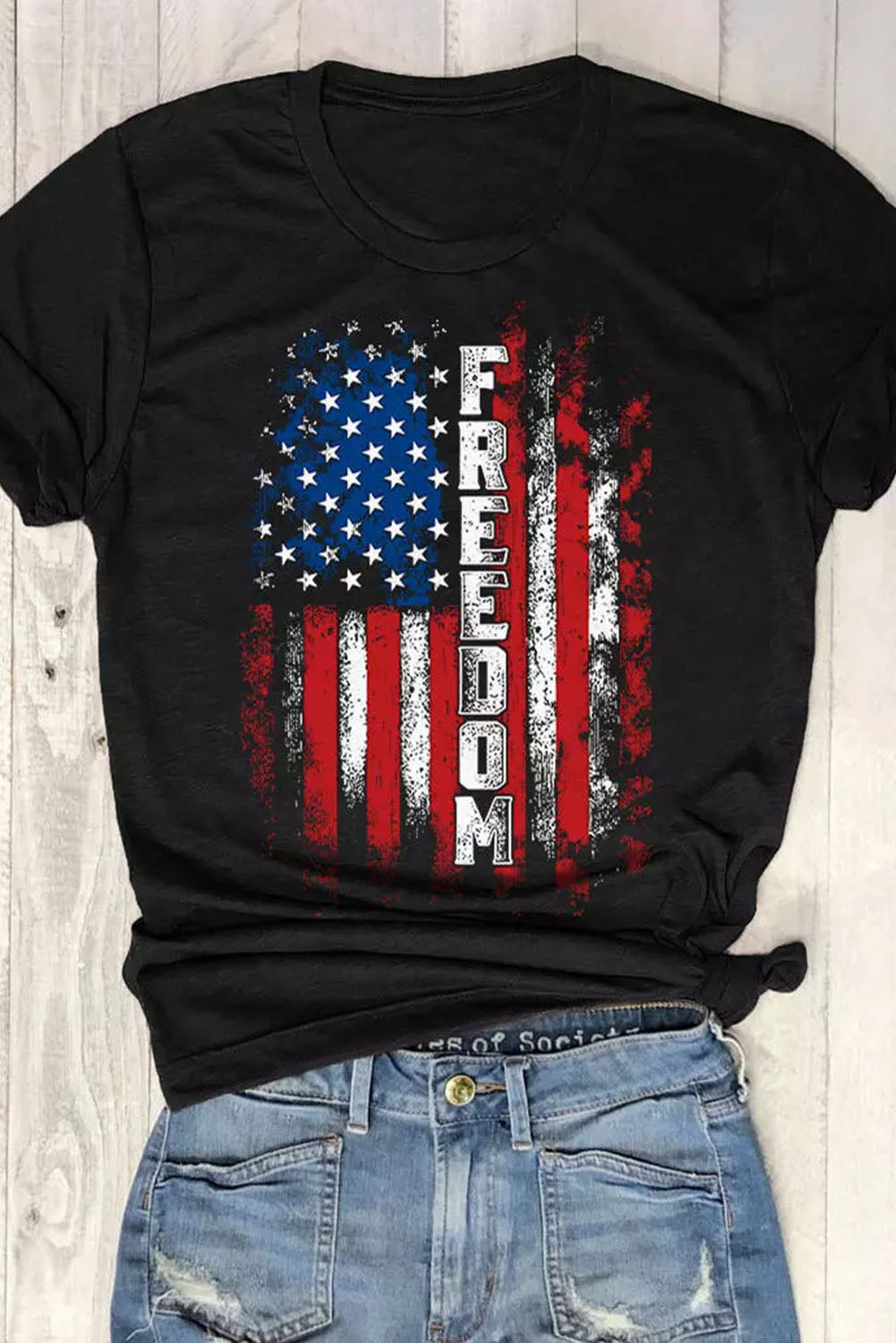 FREEDOM American Flag Print Graphic T Shirt