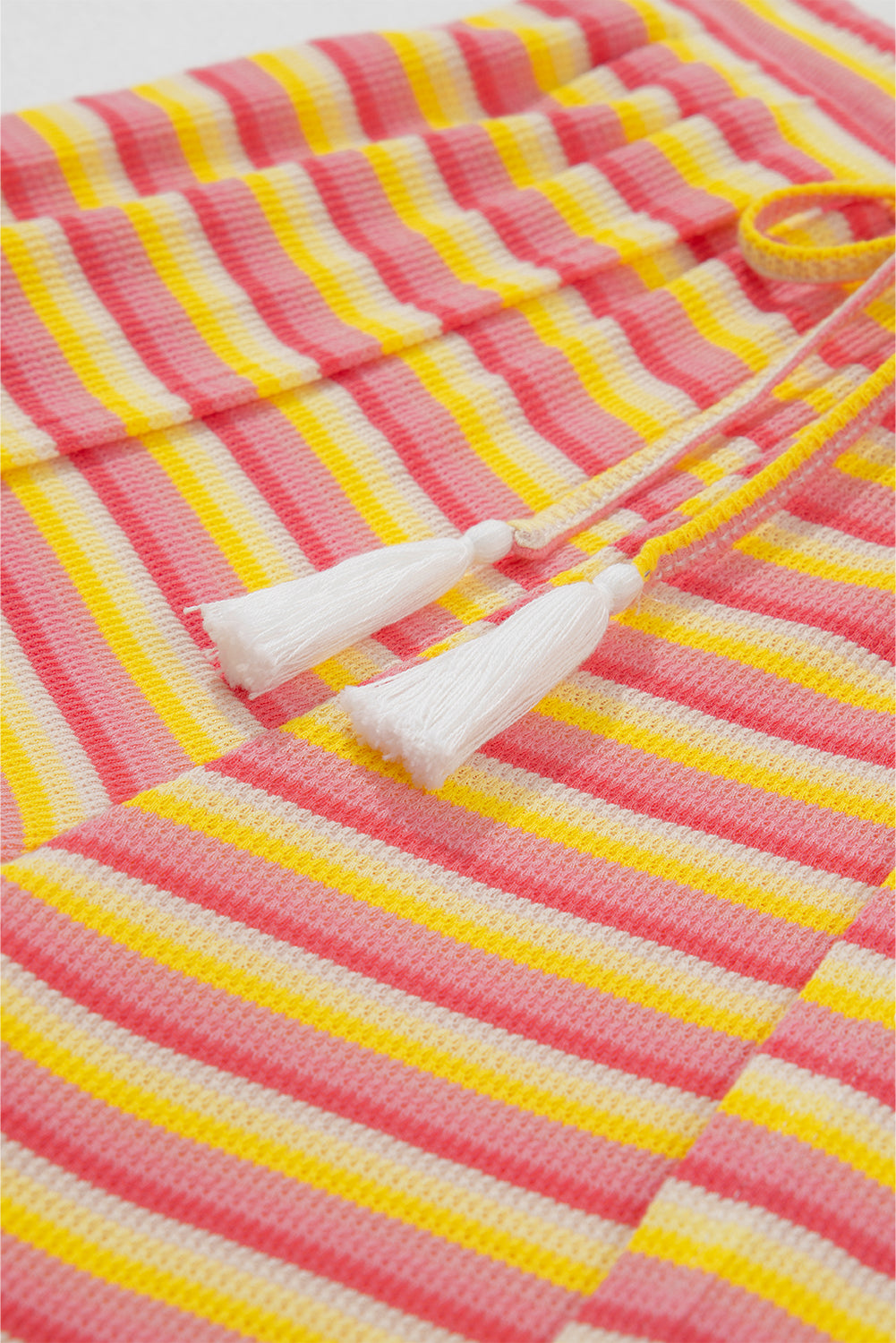 Pink Stripe Rainbow Tee Tasseled String Wide Leg Pants Set