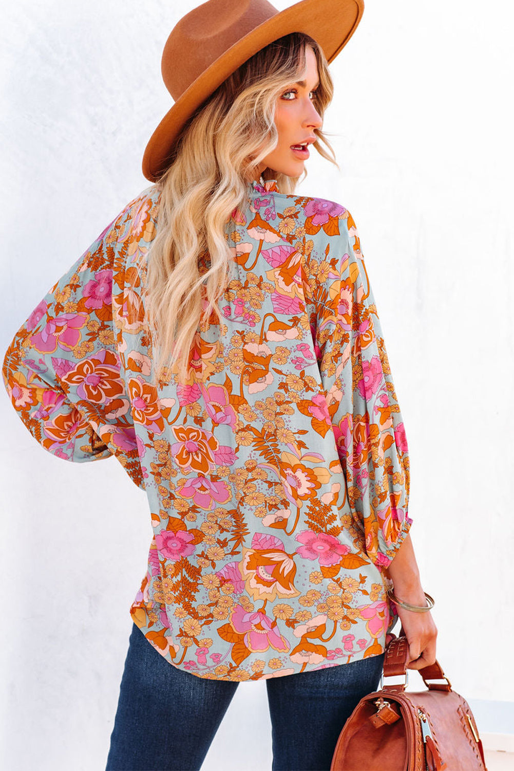 Boho Wide Sleeve Smocked  Floral Tops