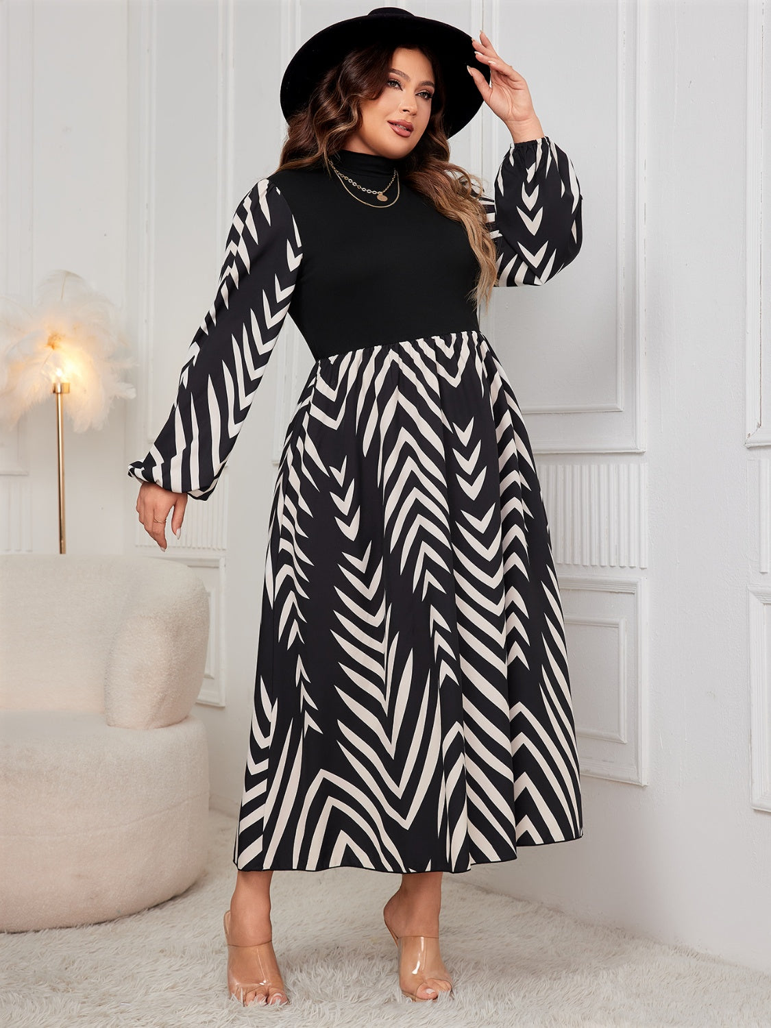 Mock Neck Long Sleeve Midi Dress