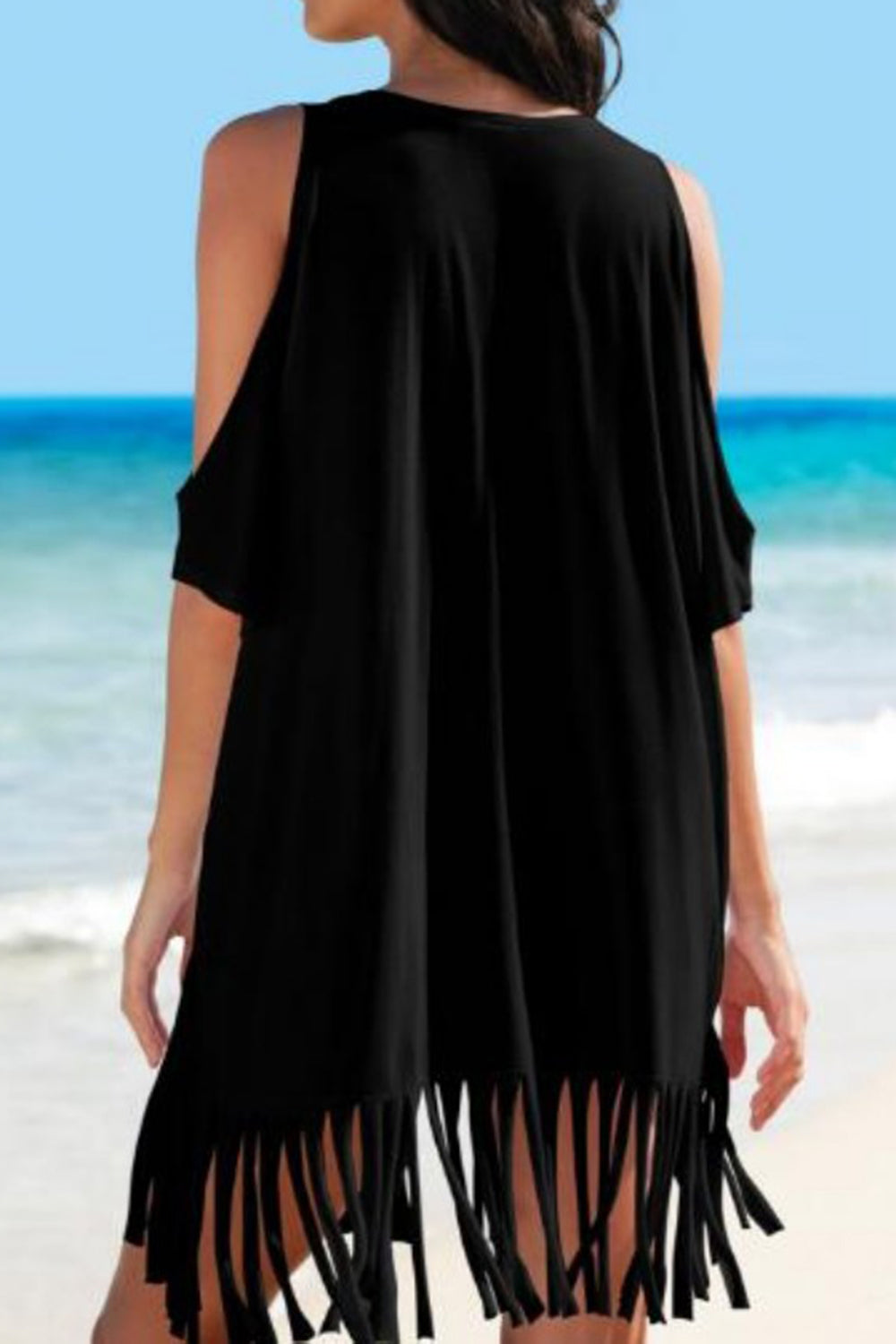 Fringe Cold Shoulder Cover Up