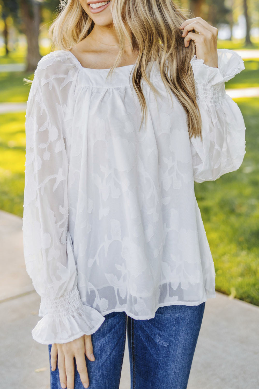 Square Neck Floral Textured Blouse