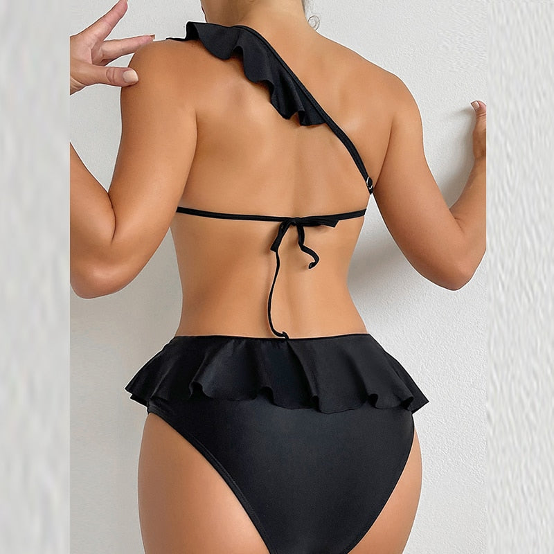 One Piece One Shoulder Hollow Swimsuit Bikini