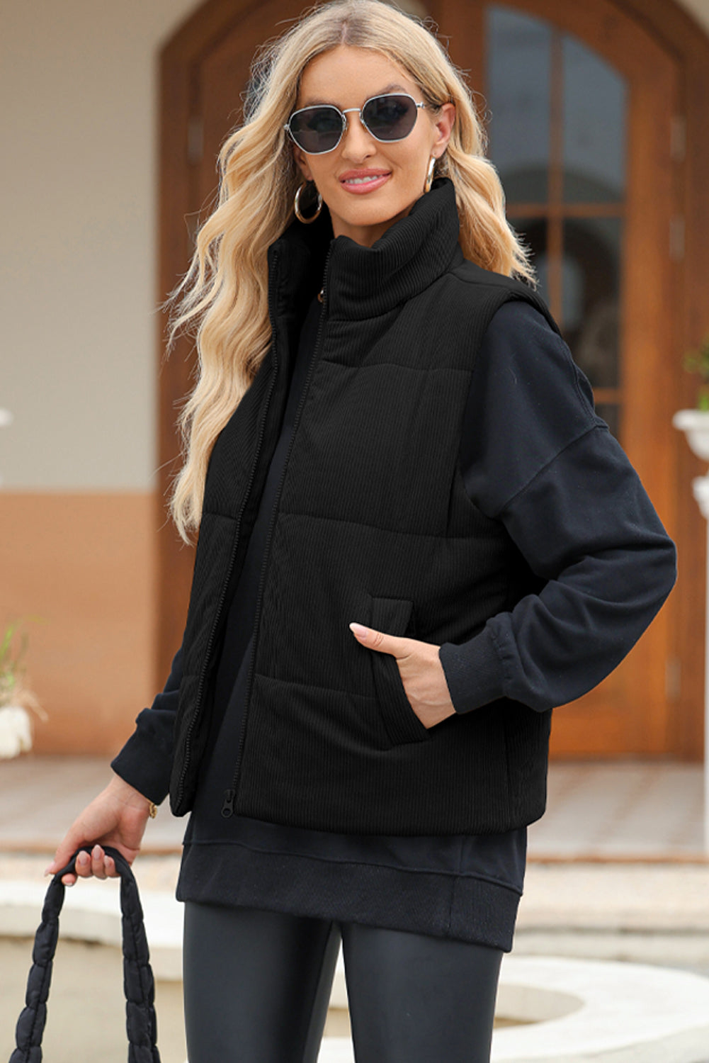 Pocketed Zip Up Puffer Vest