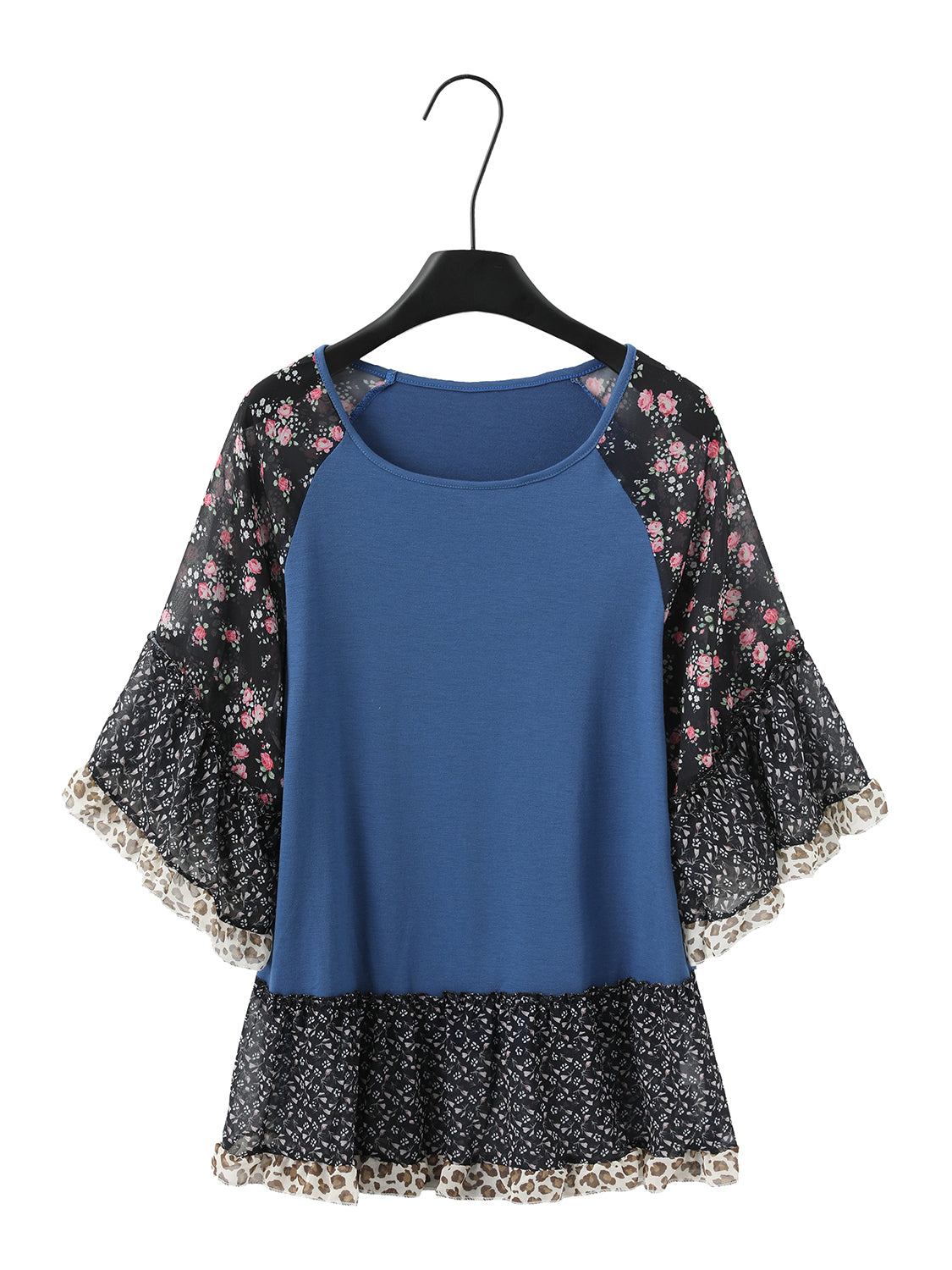 Frill Printed Round Neck Half Sleeve Blouse