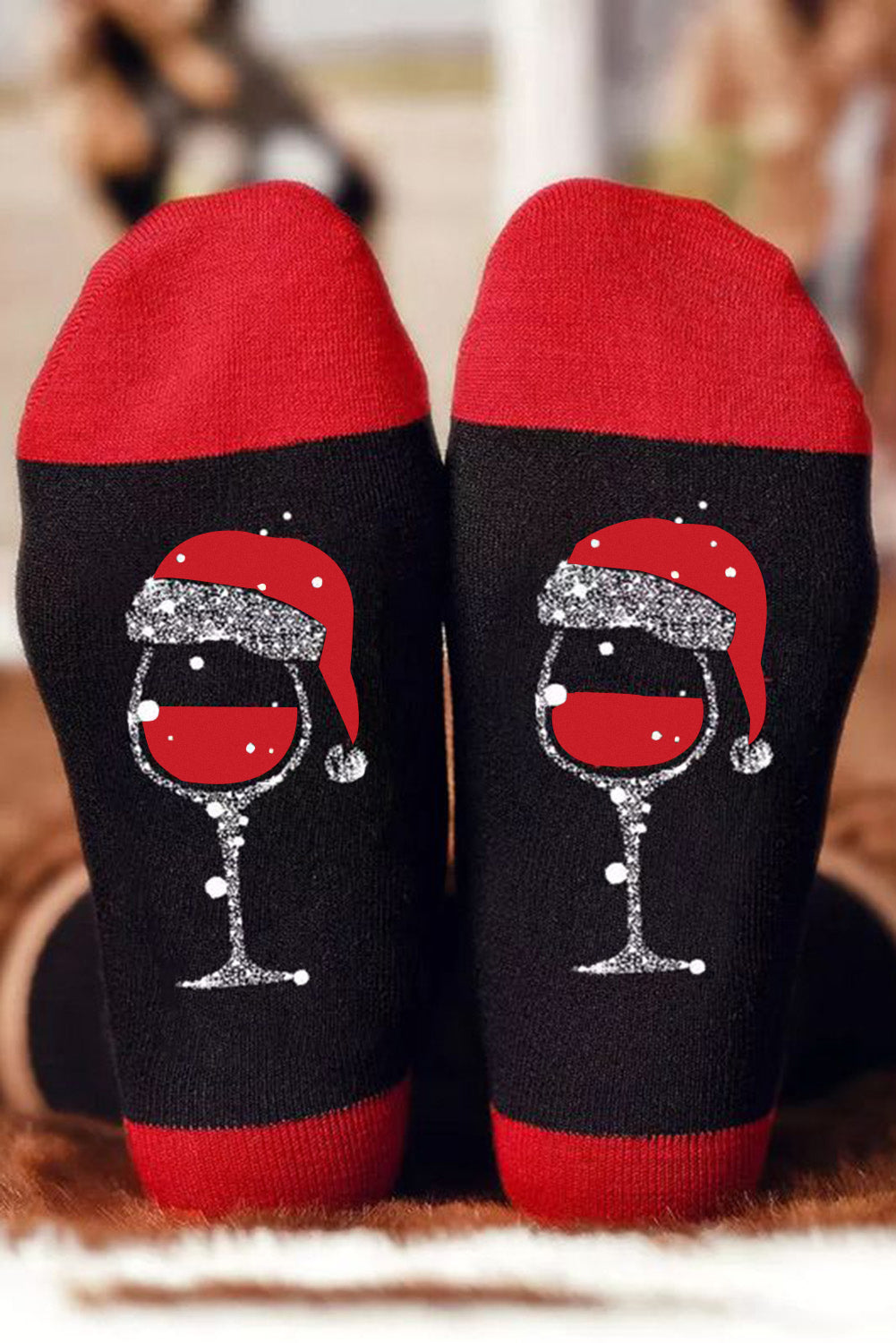 Black Christmas Champagne Santa Hat Socks