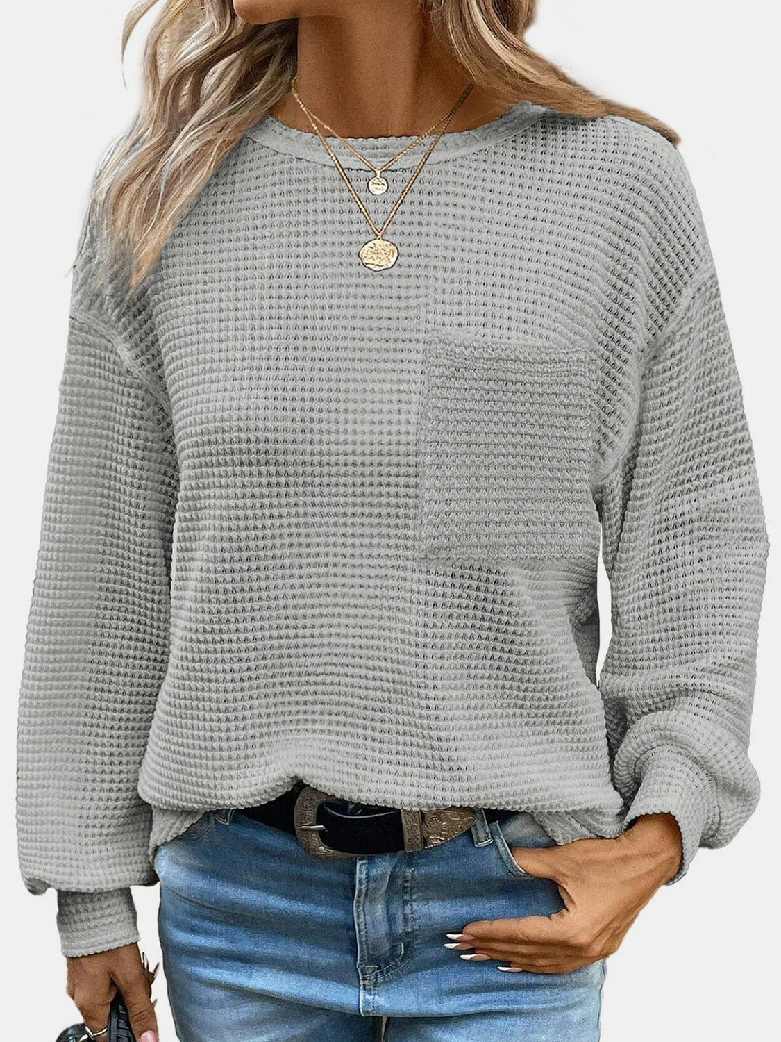 Waffle Knit Long Sleeve T-Shirt