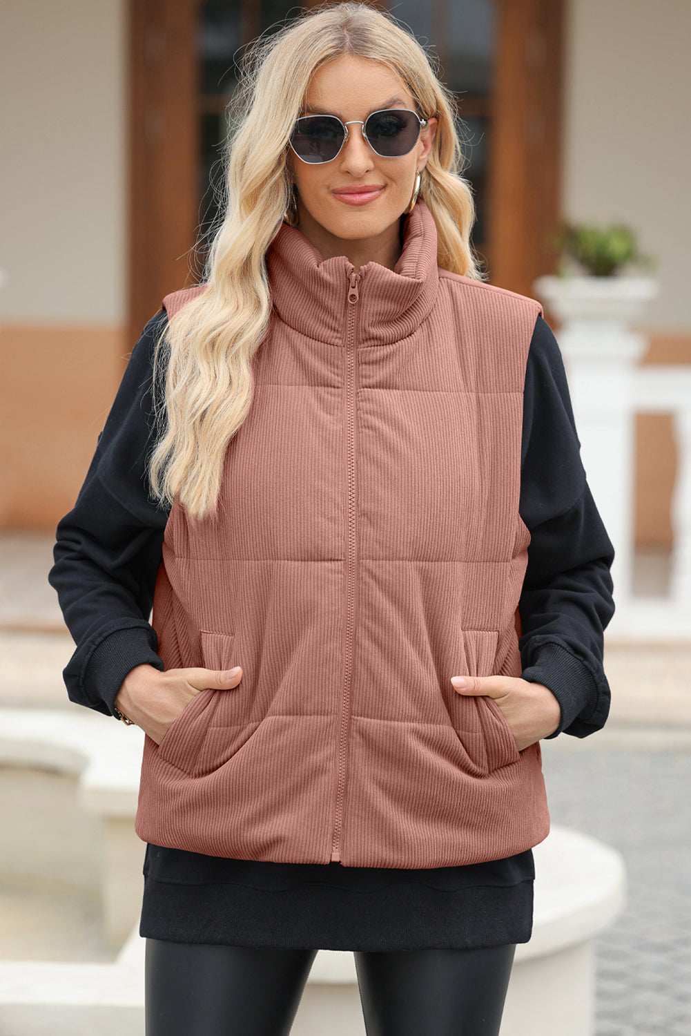 Pocketed Zip Up Puffer Vest