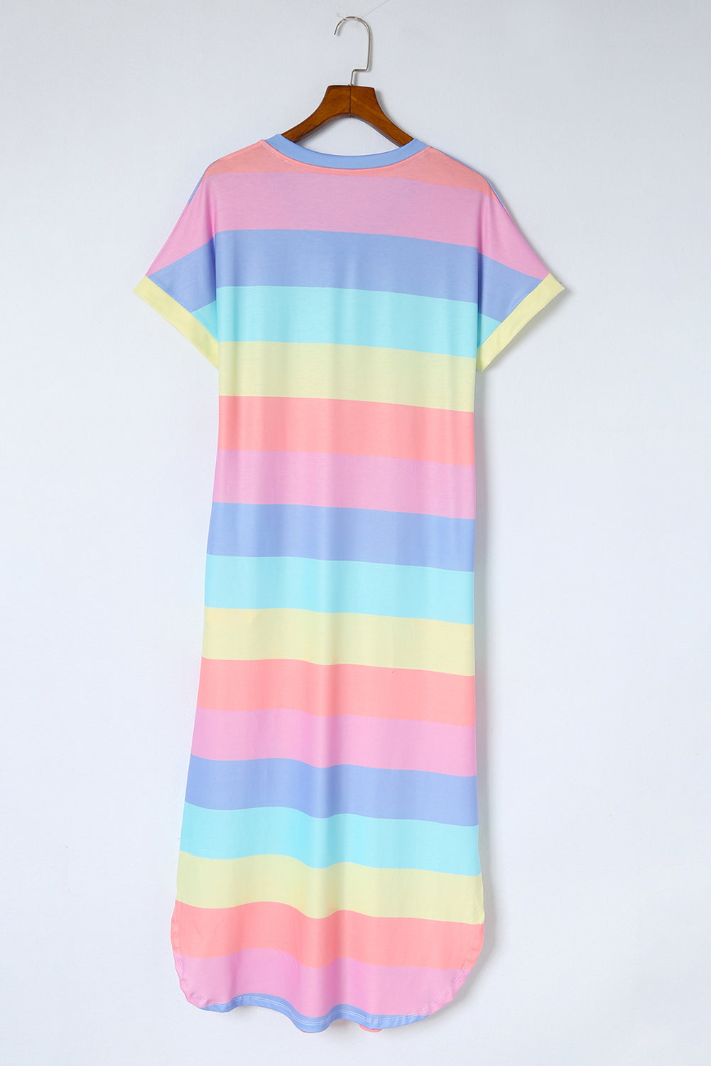 Multicolor Colorblock Pocketed V Neck T-shirt Dress