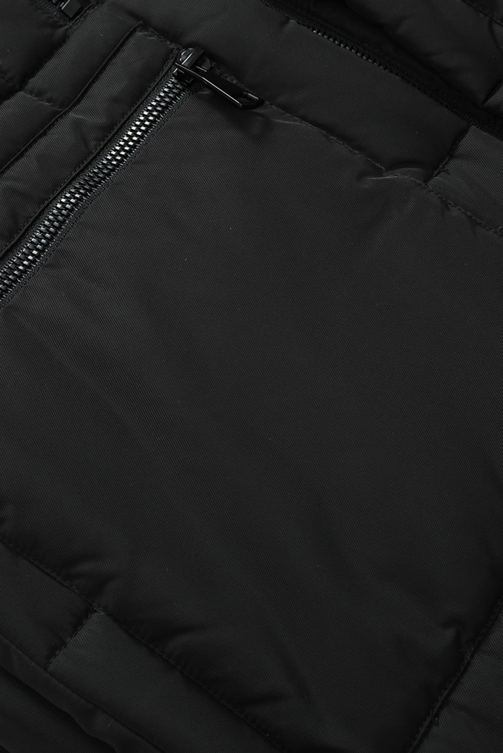 Black Plush Linen Hooded Puffer Coat