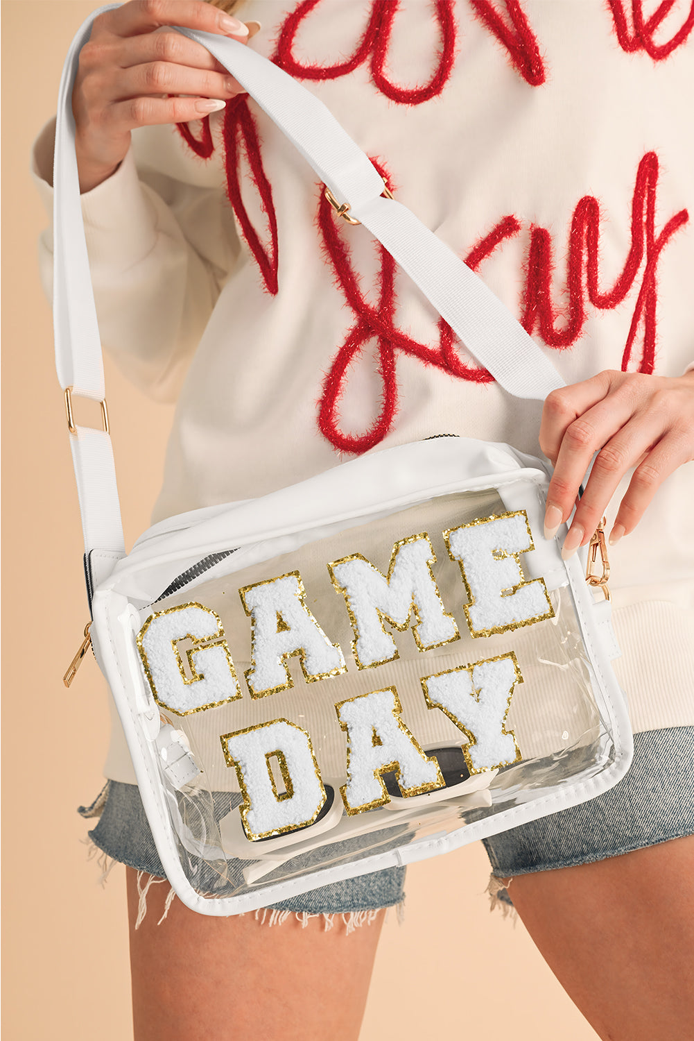 Fiery Red GAME DAY Rugby Football Clear Shoulder Bag