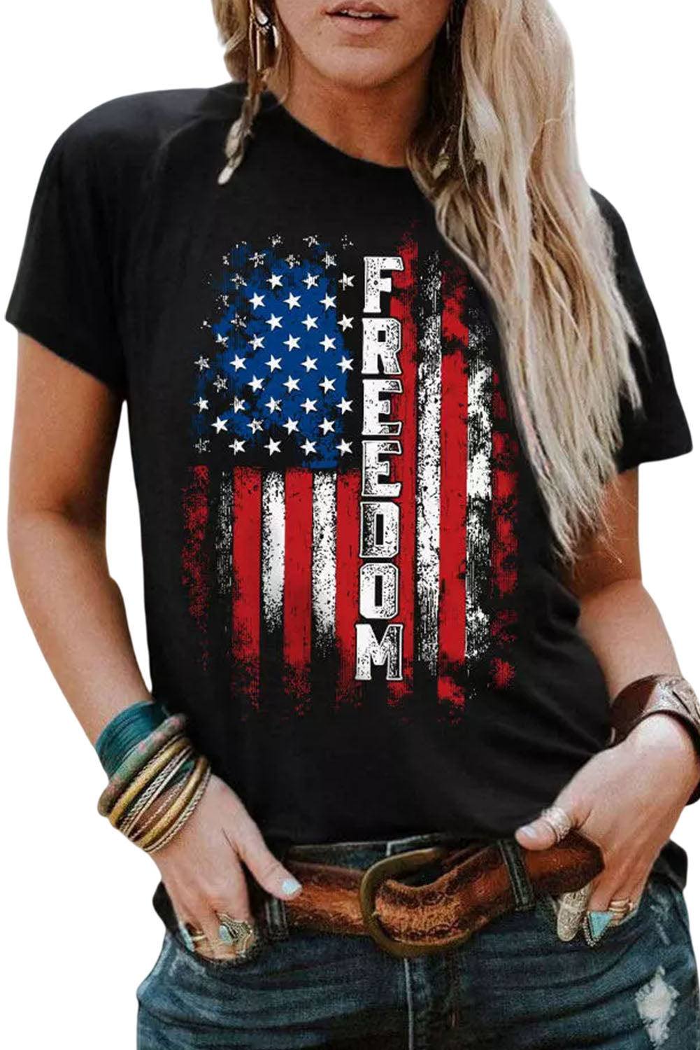 FREEDOM American Flag Print Graphic T Shirt