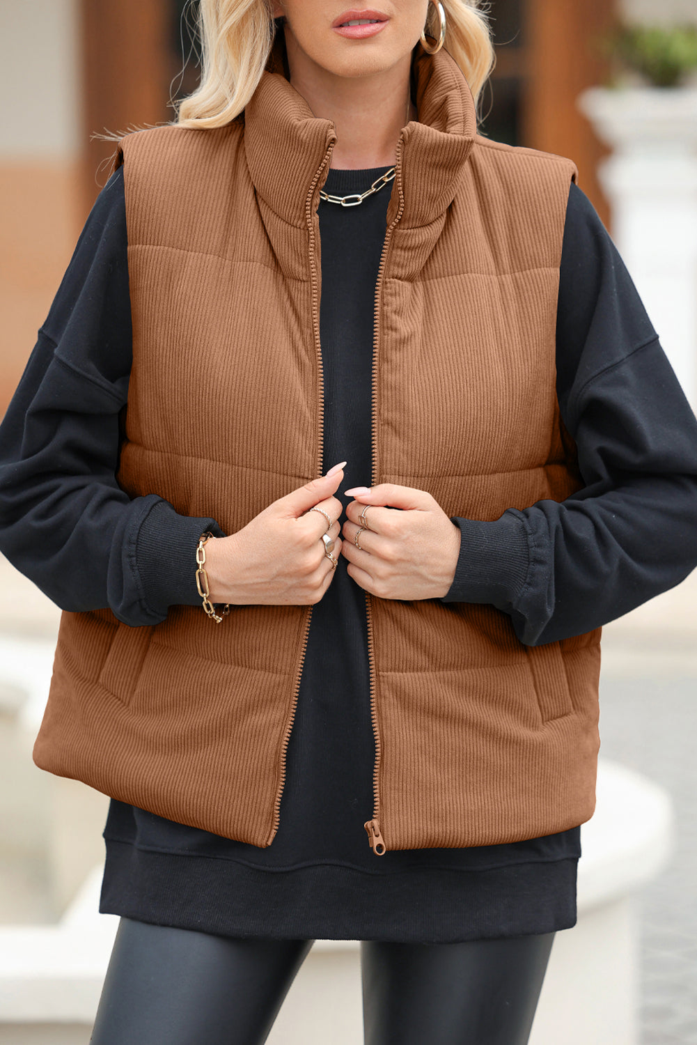 Pocketed Zip Up Puffer Vest