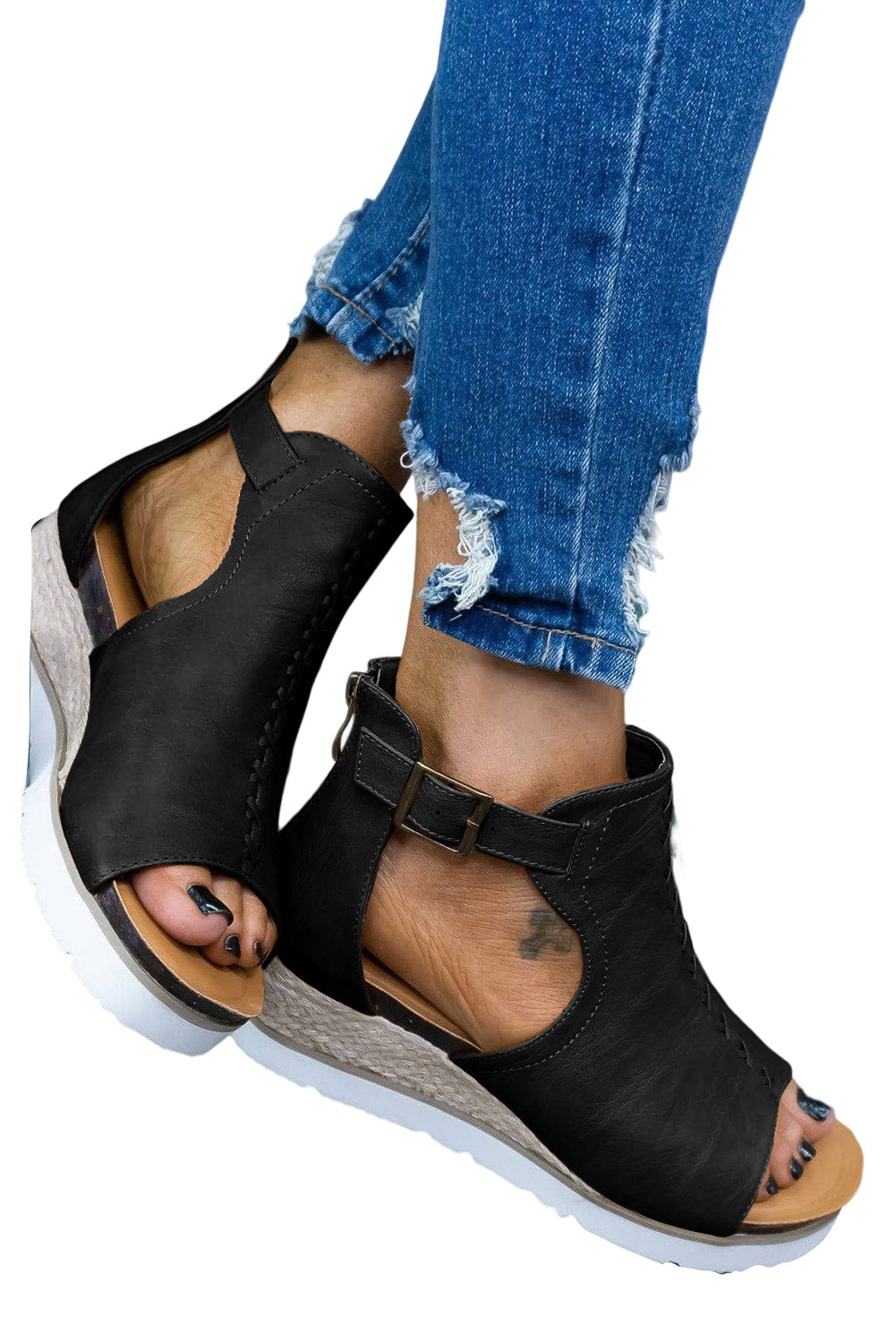 Buckle Strap Wedge Sandals