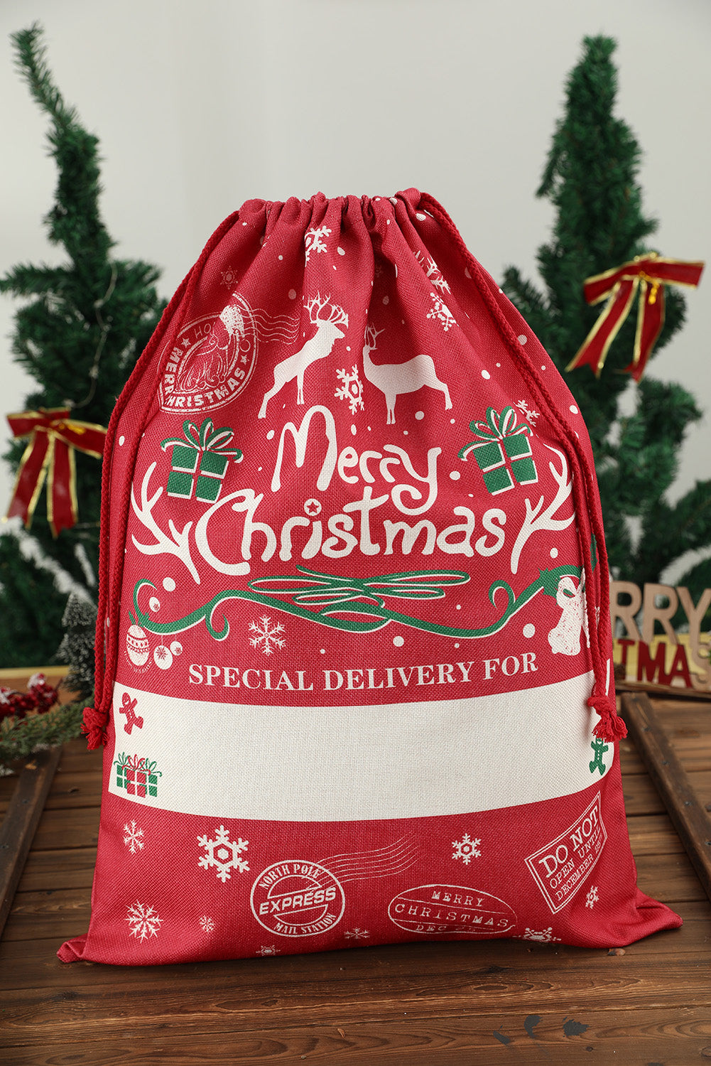 Fiery Red Christmas Drawstring Large Gift Bag 50*66cm