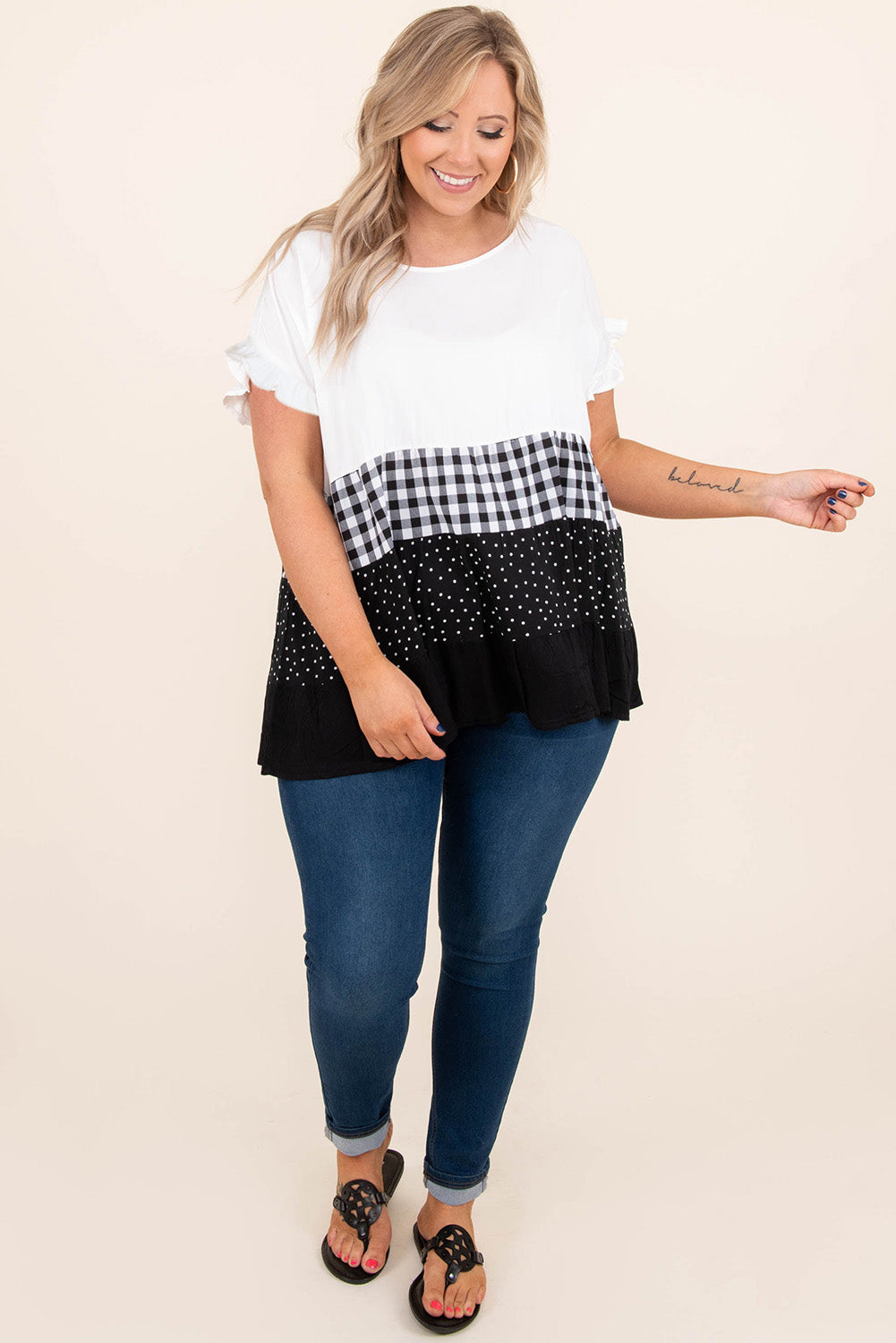 Plaid Dot Ruffled Babydoll Top