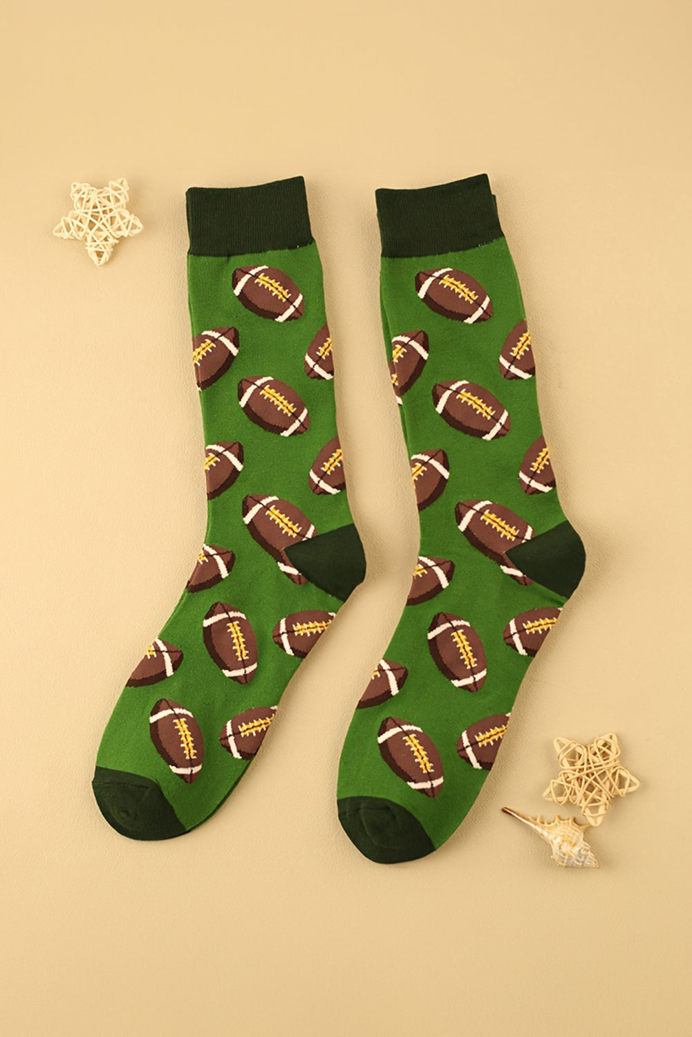 Green Rugby Football Print Mid-length Socks