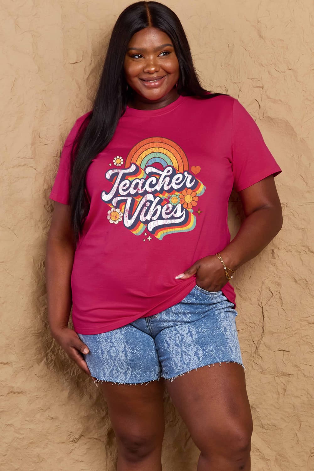 Simply Love TEACHER VIBES Graphic Cotton T-Shirt