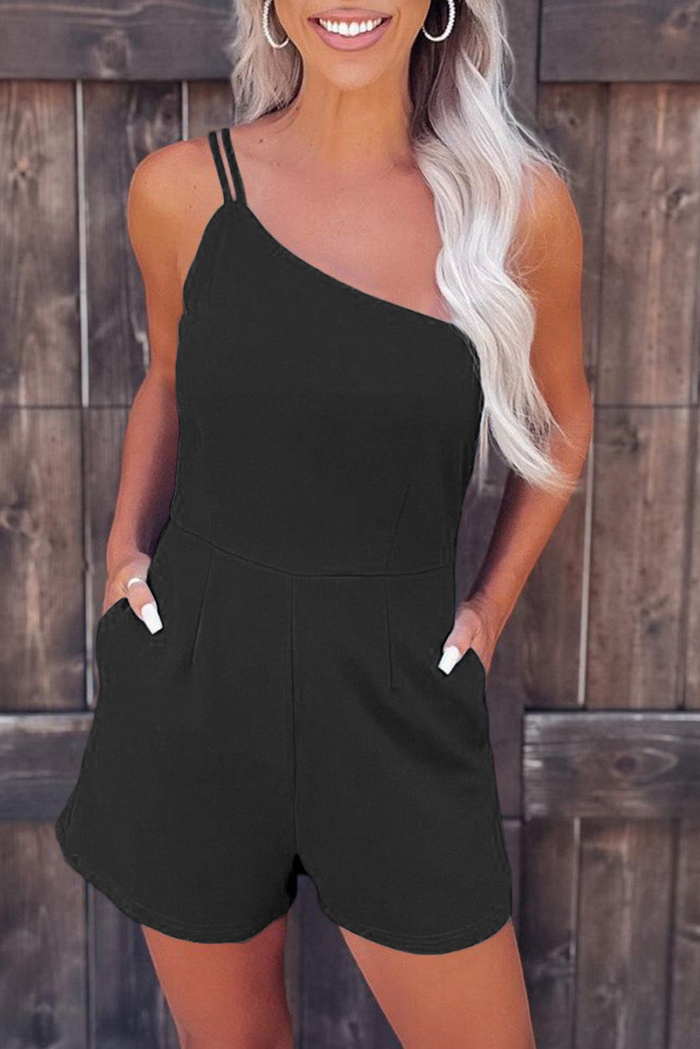 One Shoulder Zip Side Pocketed Romper