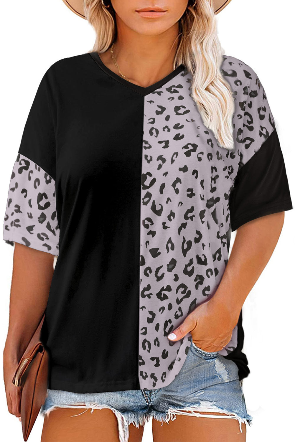 Leopard Patchwork Short Sleeve Top