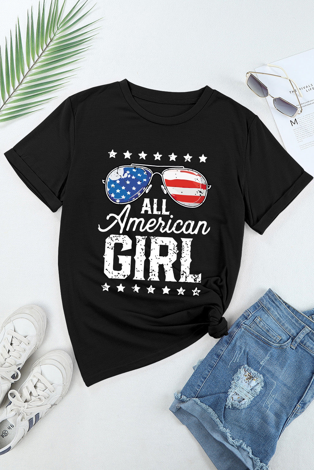 Black Stars and Stripes Graphic T Shirt