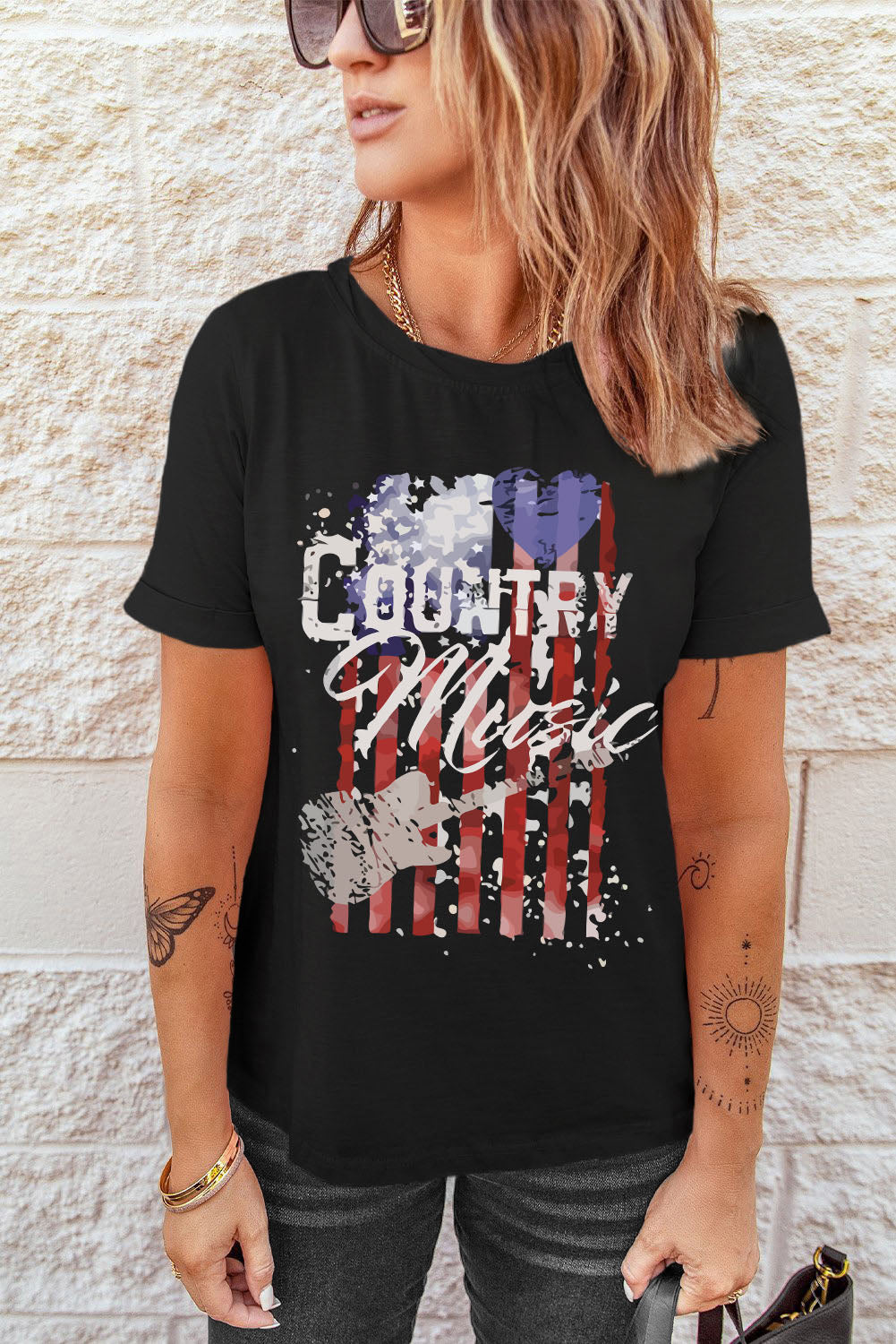 Black Country Music American Flag Graphic T Shirt