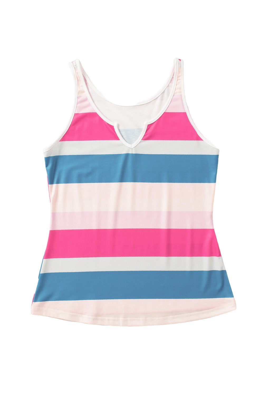 Multicolor Striped Color Block Notched Neck Tank Top